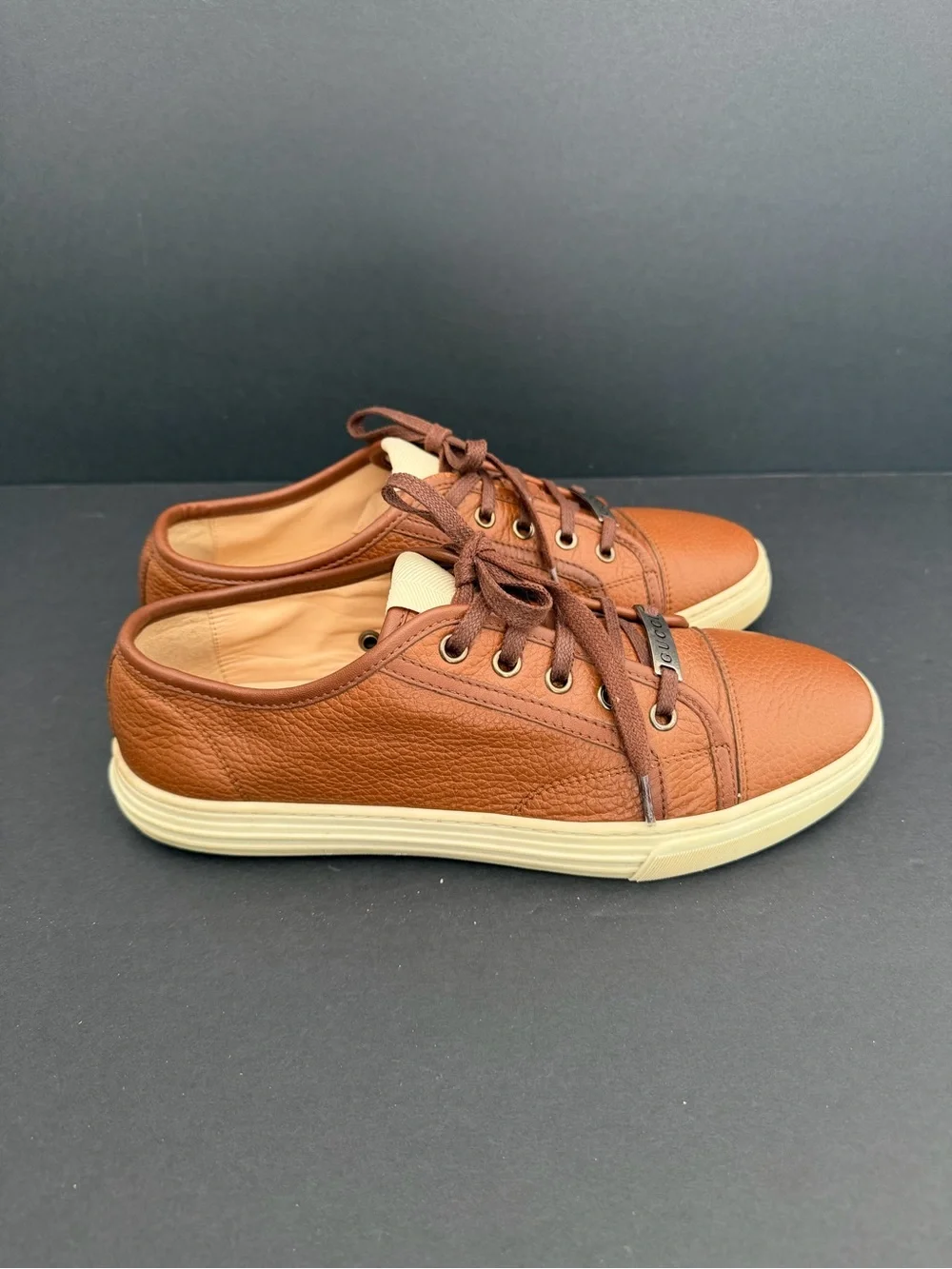 Gucci Brown Leather Miro Soft Low Top Sneakers Size 39